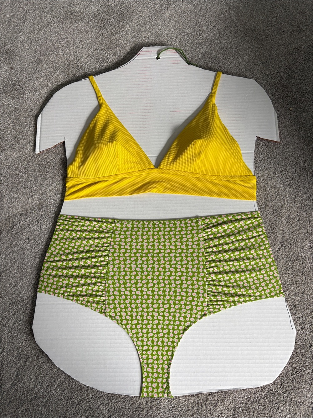 Yellow Textured Triangle Bikini Top and floral bottom